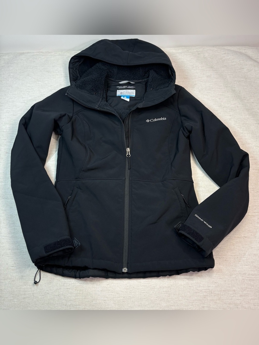 Columbia Women S Omni Wind block Hooded Jacket Sherpa lining black breathable